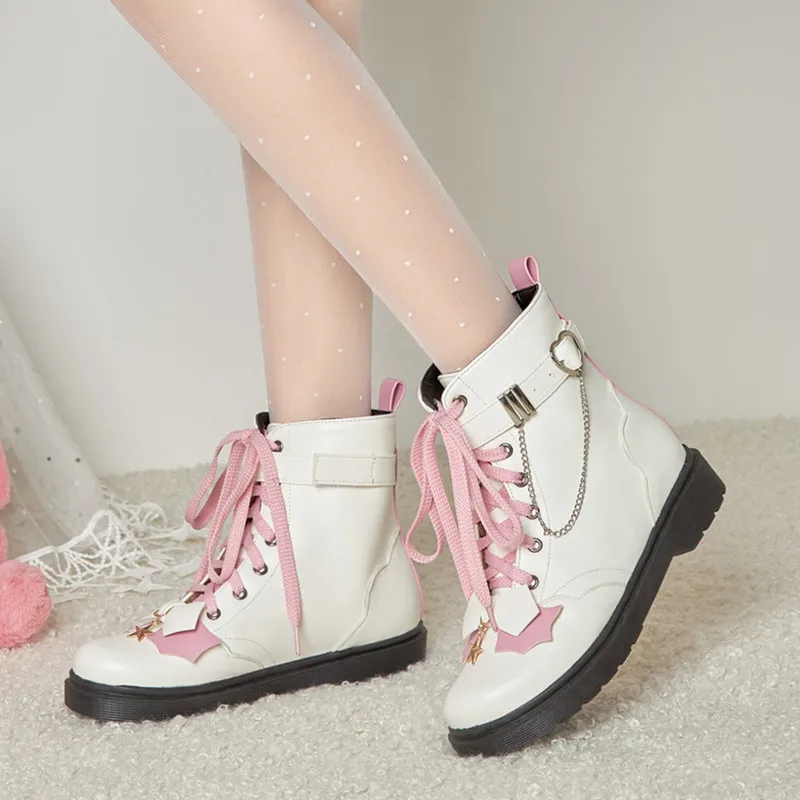 

Original Luo Bow Girl Short Boots Flat Bottom Non slip Lace Lolita Boots JK Uniform Versatile College Style Women's Shoes