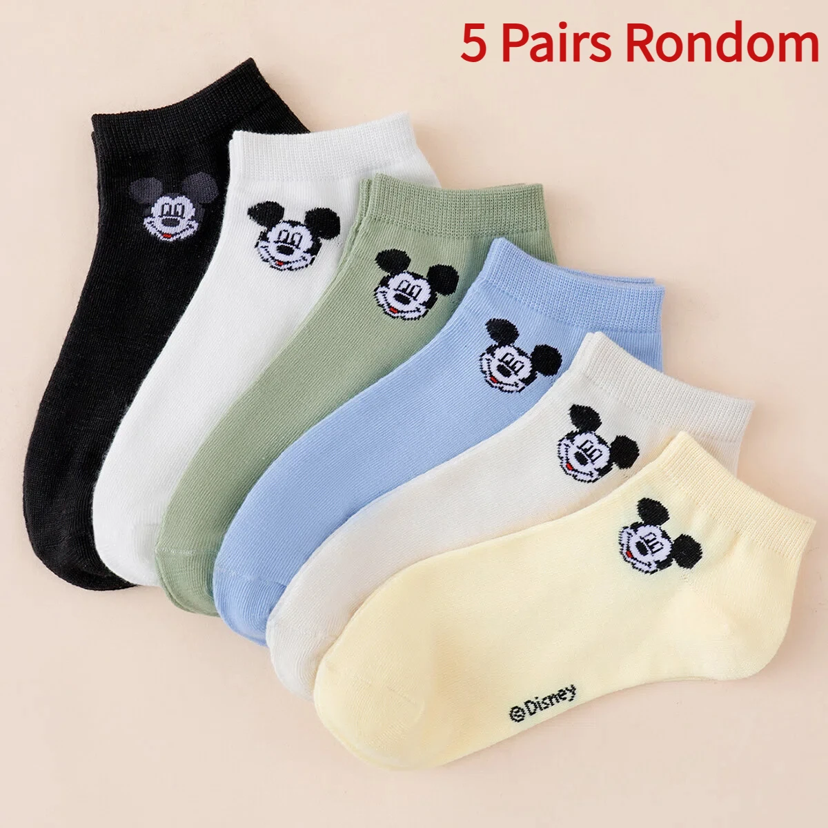 5 Pairs Random of Fashionable Classic Candy Color Cartoon Women's Crew Socks Summer Casual Soft Couple Knitted Short Socks