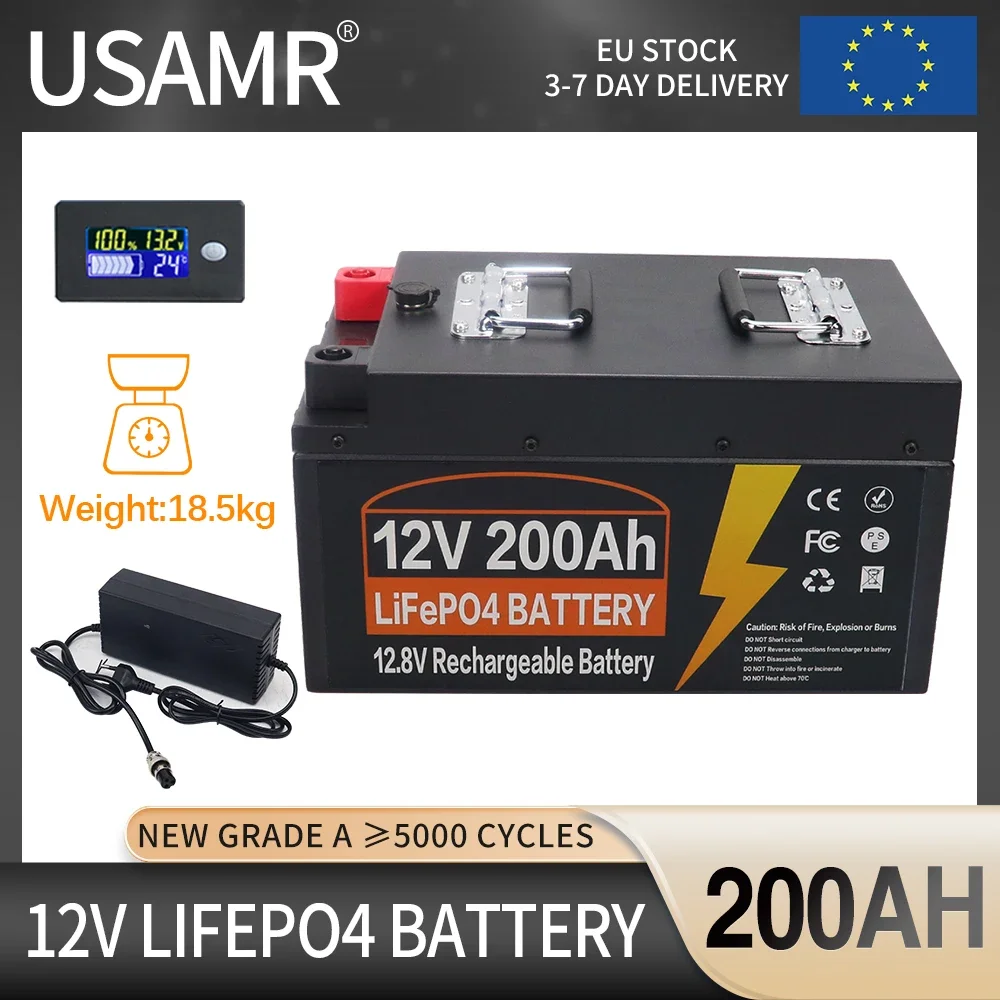 12V 200Ah LiFePO4 Lithium Iron Phosphate Battery Built-in BMS 5000 Cycles For Replacing Most of Backup Power Home Energy Storage