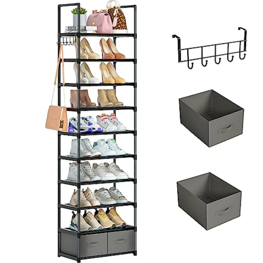 

Tall Shoe Rack Narrow 10 Tier Shoes Rack 20 25 Pairs Shoe Storage Organizer for Closet Sturdy Metal Shoe Shelf Shoe Stand with