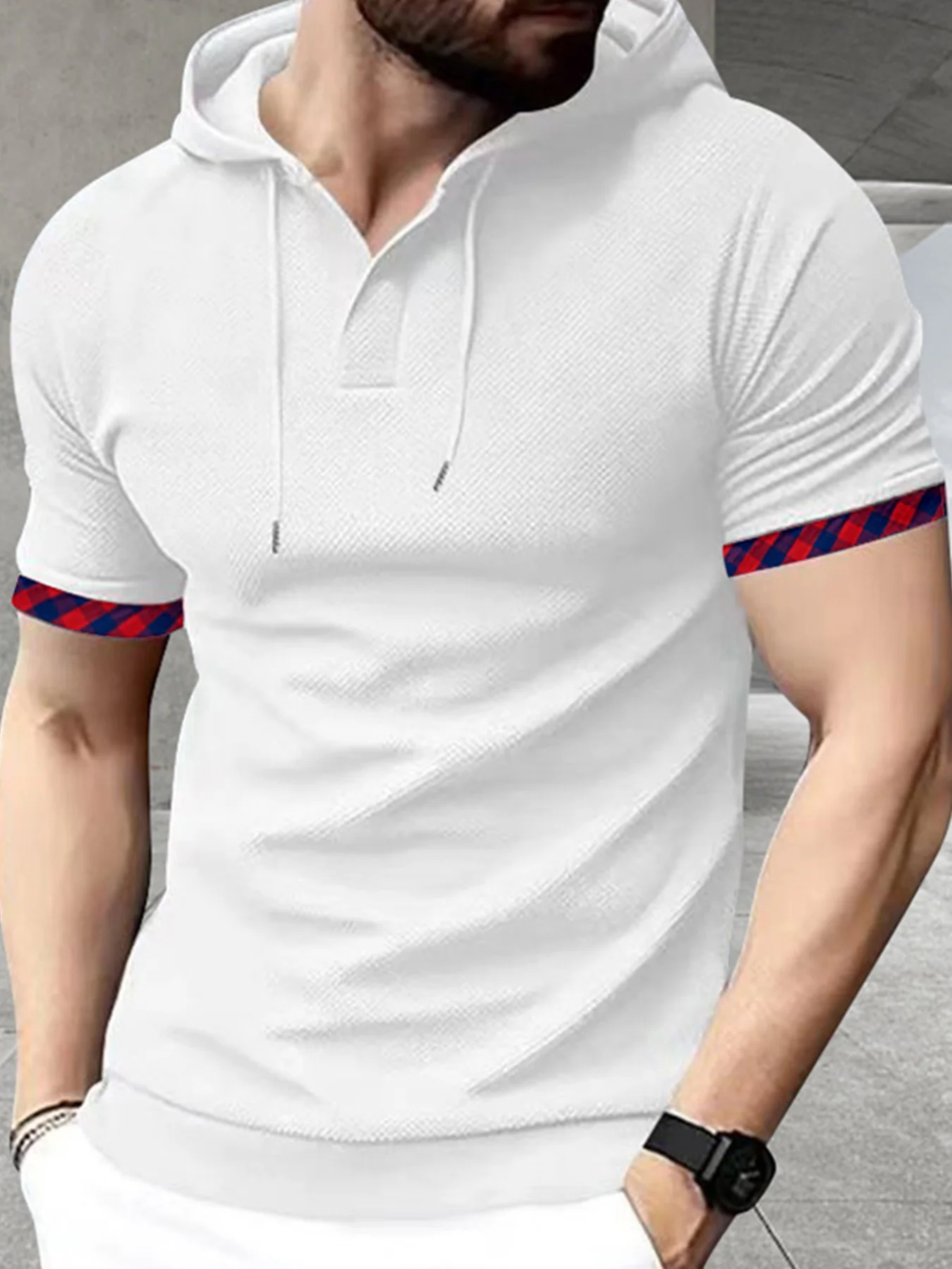 2024 Cross-border Summer New Men\'s Short Sleeve Casual Fashion Solid Color Hooded T-Shirt S-3XL