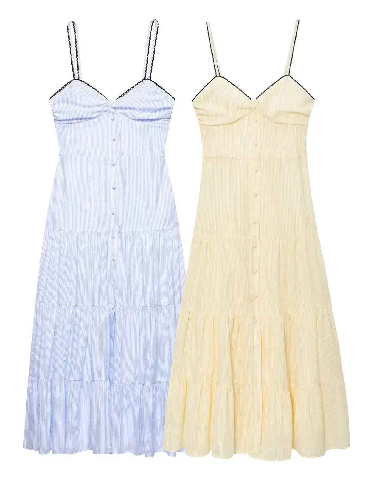 Novedad de verano, vestido Midi informal a rayas sin mangas con tirantes y espalda descubierta para mujer, vestidos de moda para mujer WMA8