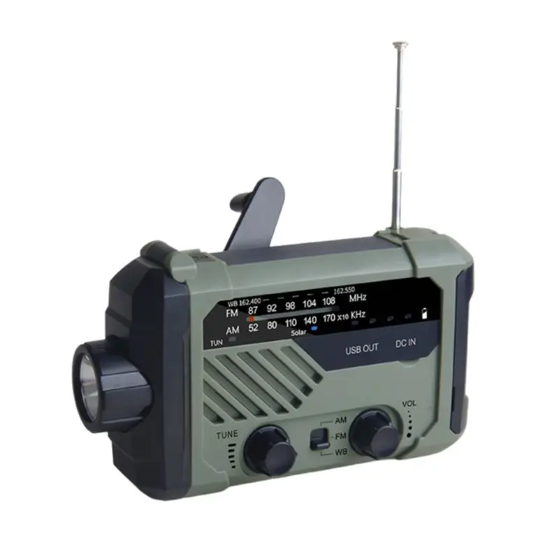 

Многофункциональное солнечное аварийное радио ABZW с AM/FM-диапазонами, мощным фонариком, ручным генератором и портативной зарядкой для телефона