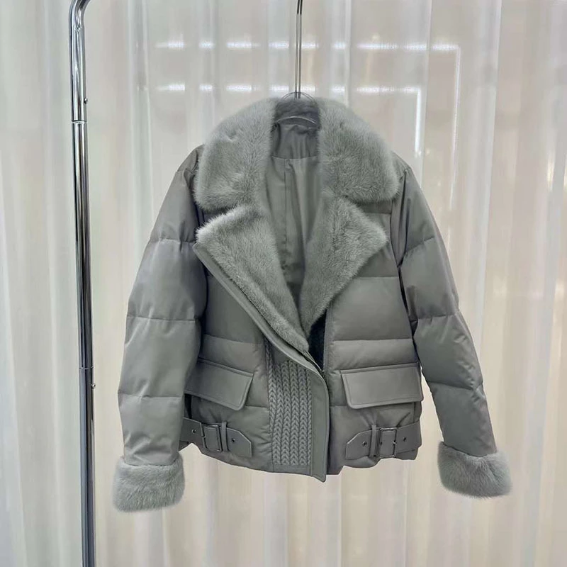 Menina Bonita neue Winter echte Nerz Pelzmantel Frauen natürliche weiße Gänse feder Daunen jacke Luxus lose warme Streetwear