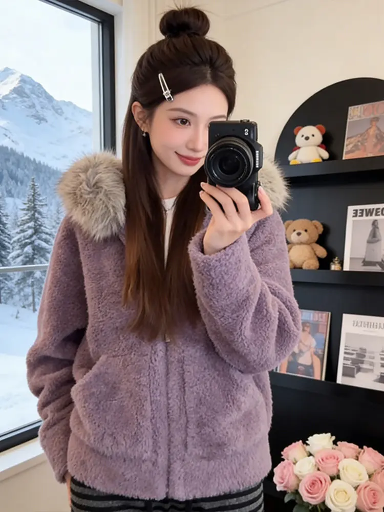 

Trendy Short Loose Women's Jacket Winter Warm Hat Coat Cleanfit Style Comfortable Soft Atmosphere Sensation Casual Wear