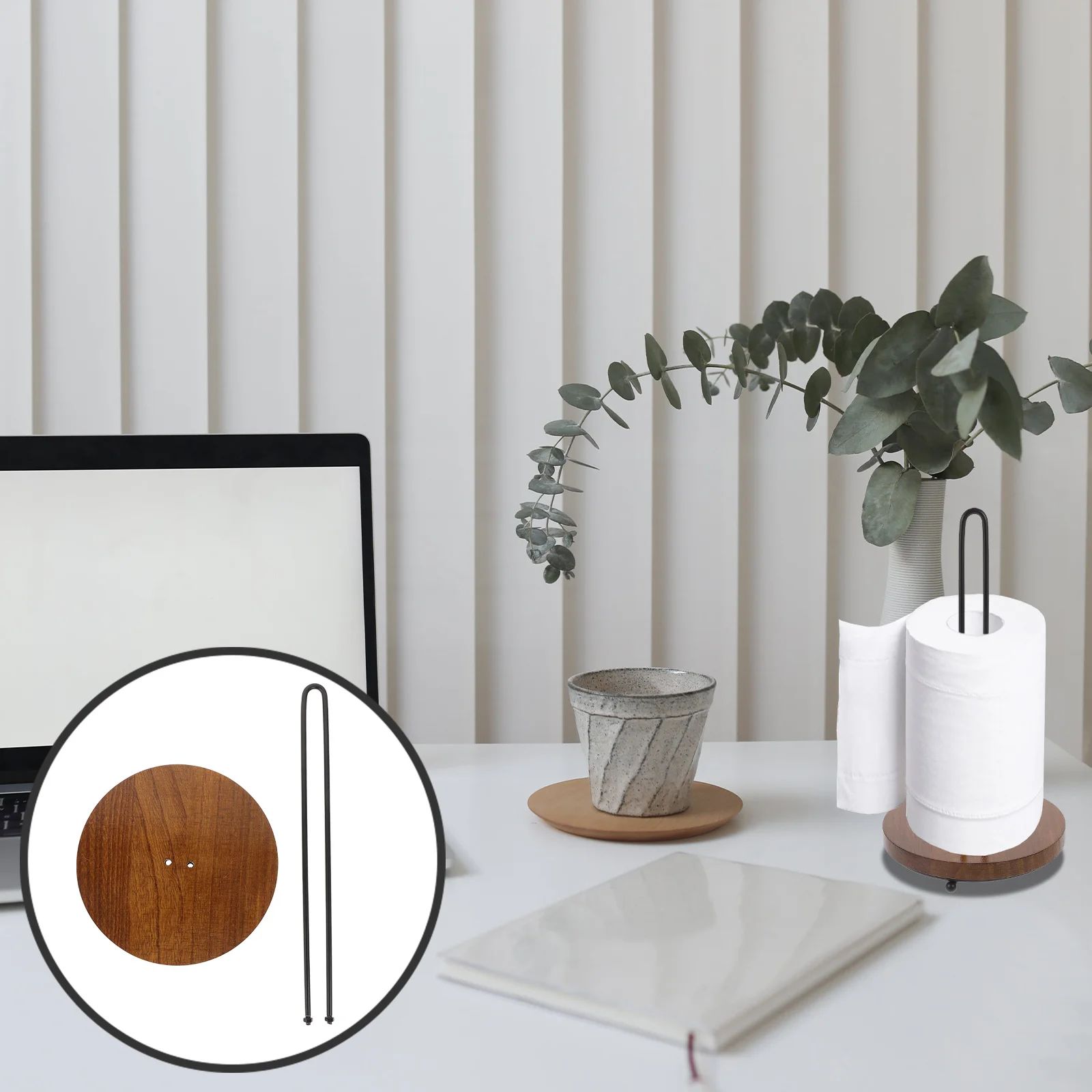 

Alipis Roll Paper Towel Stand Metal Wood Bathroom Tissue Rack Multipurpose Kitchen Storage Holder