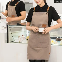 Canvas Waterproof Apron With Four Pockets, Perfect For Restaurants, Home Kitchens, Milk Tea Shops, Flower Shops, Cafes, Roasters