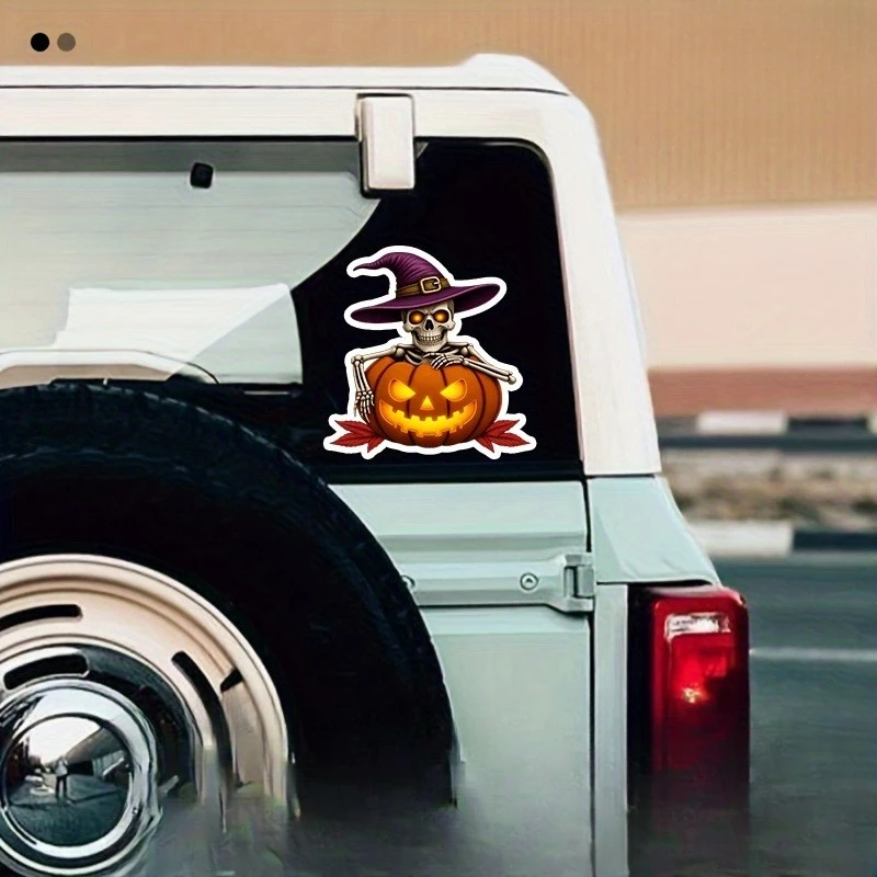 1PC 눈길을 끄는 마녀 해골 및 호박 데칼 - 노트북, 휴대폰, 배낭용 방수 비닐 독특한 스티커
