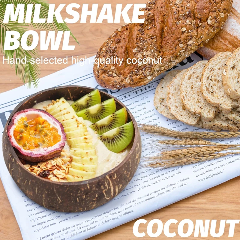 

1pc Natural Coconut Wood Bowl Set - Salad/Smoothie/Ramen Bowls & Spoon, Kitchen Tableware Utensils, Salad Bowl