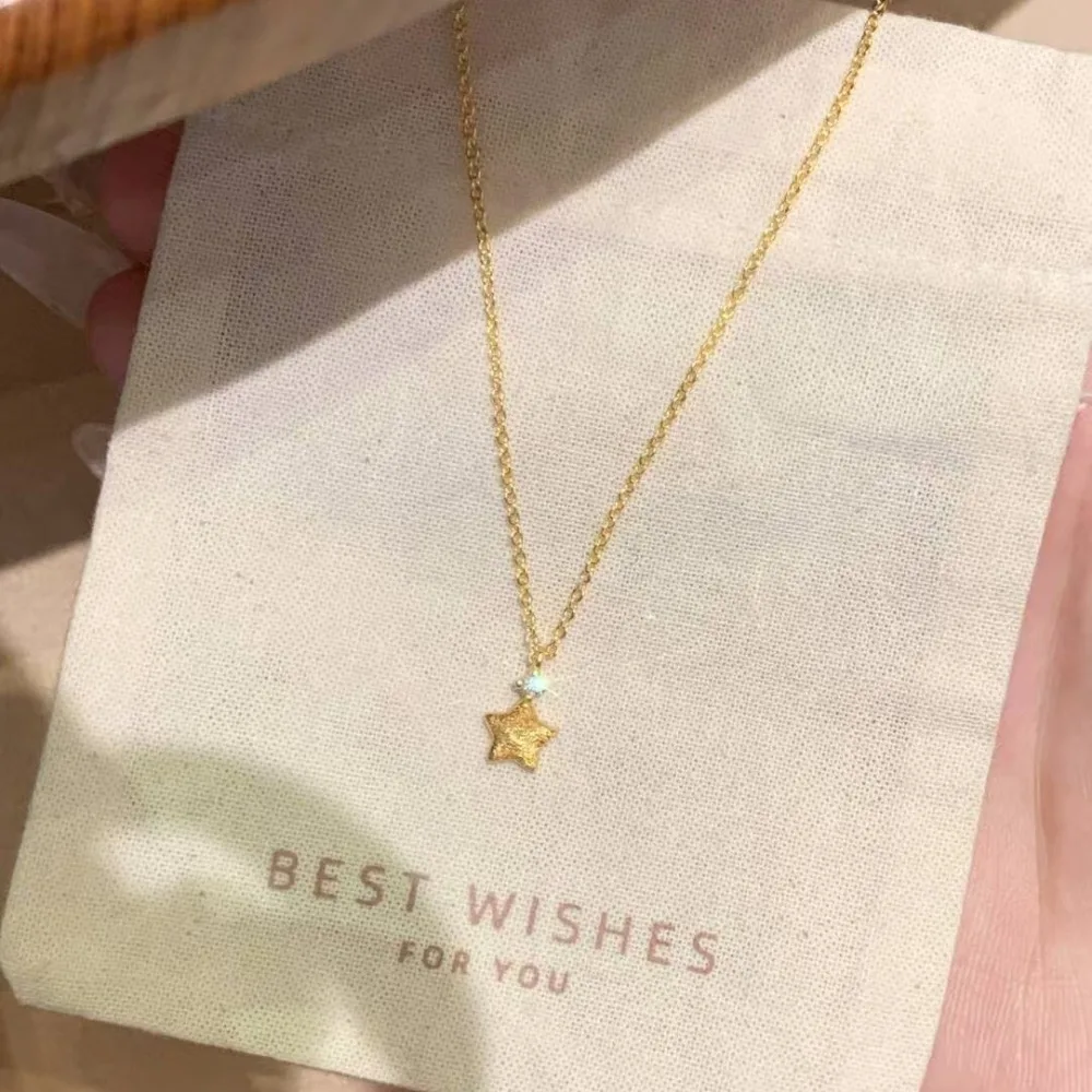 New Chinese style Chinese tide wind point drill small star delicate collarbone chain necklace 9999gold