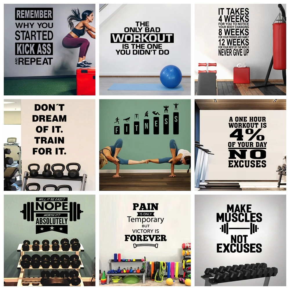 

Free shipping GYM Vinyl Wall Sticker Home Decor Stikers For Home Decor Living Room Bedroom Waterproof Wall Art Decal