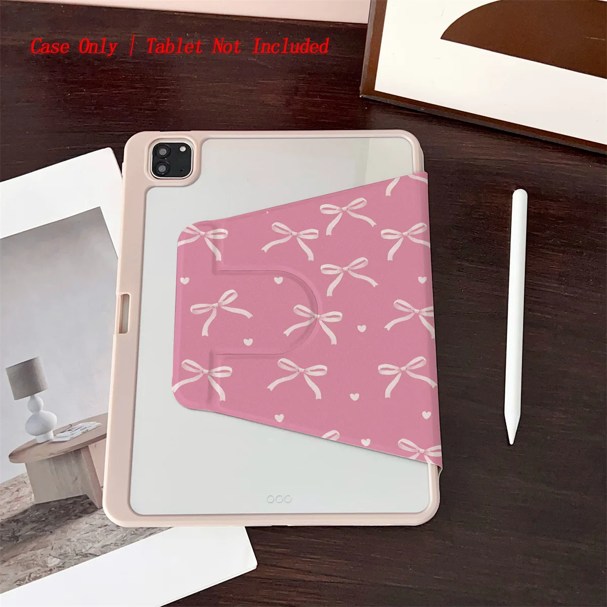حافظة iPad مطبوعة بعقدة وردية اللون لجهاز Pro 12.9/11/Air 10.9/iPad 10.2/Mini 6، غطاء مقاوم للصدمات ومقاوم للاهتراء
