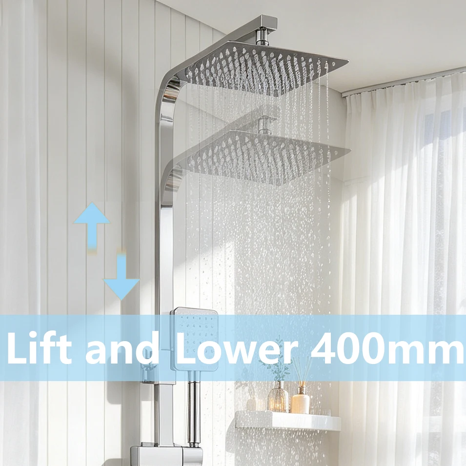Torayvino Bathroom With Rack Shelf Chrome Rainfall Shower Set Outdoor Bathtub Mixer Tap Shower Faucet 4 Function Shower System