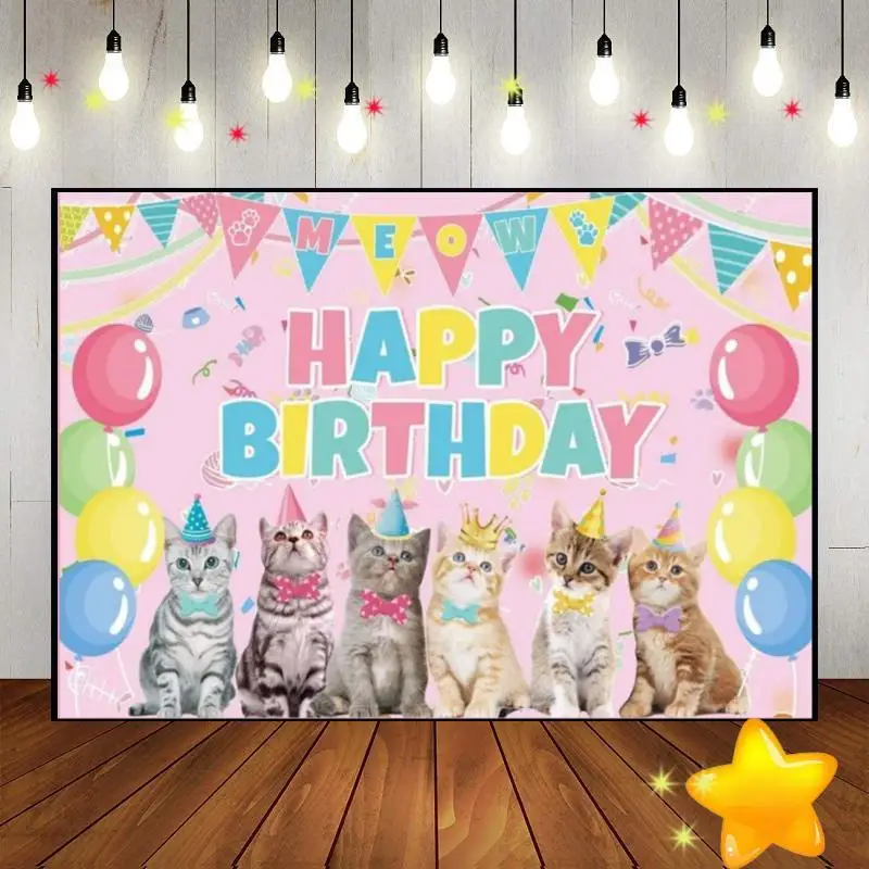 Cat Kitten Pet Paw Background Photography Backdrops Banner Baby Shower Vintage Custom Birthday Backdrop Sweet Decoration Freedom