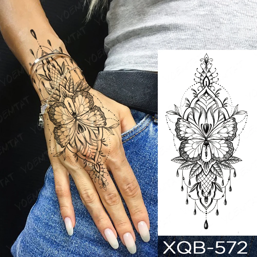 Waterproof Temporary Tattoo Sticker Butterfly Lotus Lace Henna Flower Flash Tatto Women Men Hand Painted Body Art Fake Tattoos