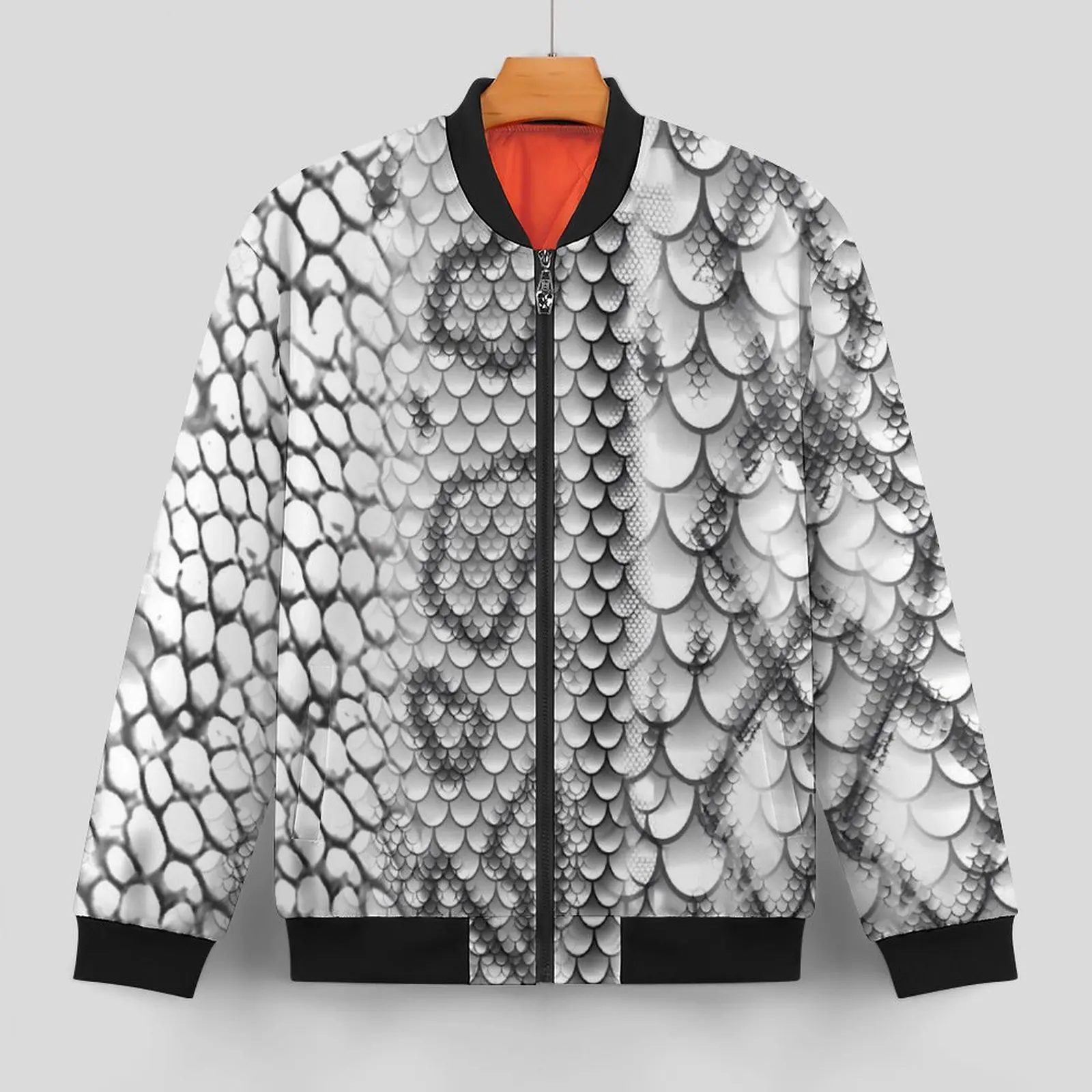 White And Grey Snake Skin Print Casual Jackets  Hooded Windbreak Man Printed Coats Autumn Street Fashion Outdoor Jacket Big Size