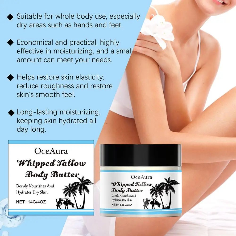 Crema corporal Tallow de ternera, 114g, hidratante duradero, crema orgánica calmante, reparación de carne dañada, bálsamo Tallow, cuidado de la piel, cuerpo M5d6