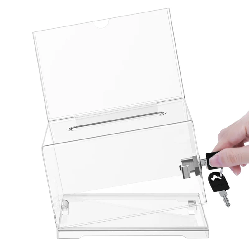 

CGS-Clear Donation Box With Lock,2 Pack Ballot Box With Sign Holder,Suggestion Box For Fundraising, Voting Box