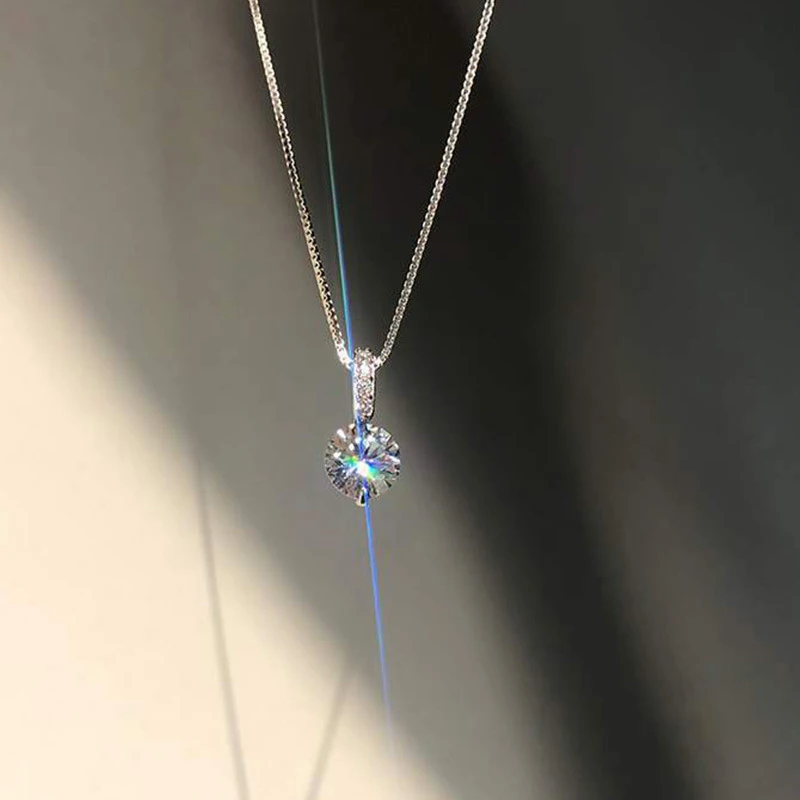 Minimalist Single Sparkling Diamond Pendant Clavicle Chain - Dainty Solitaire Necklace for Women Daily Party Jewelry