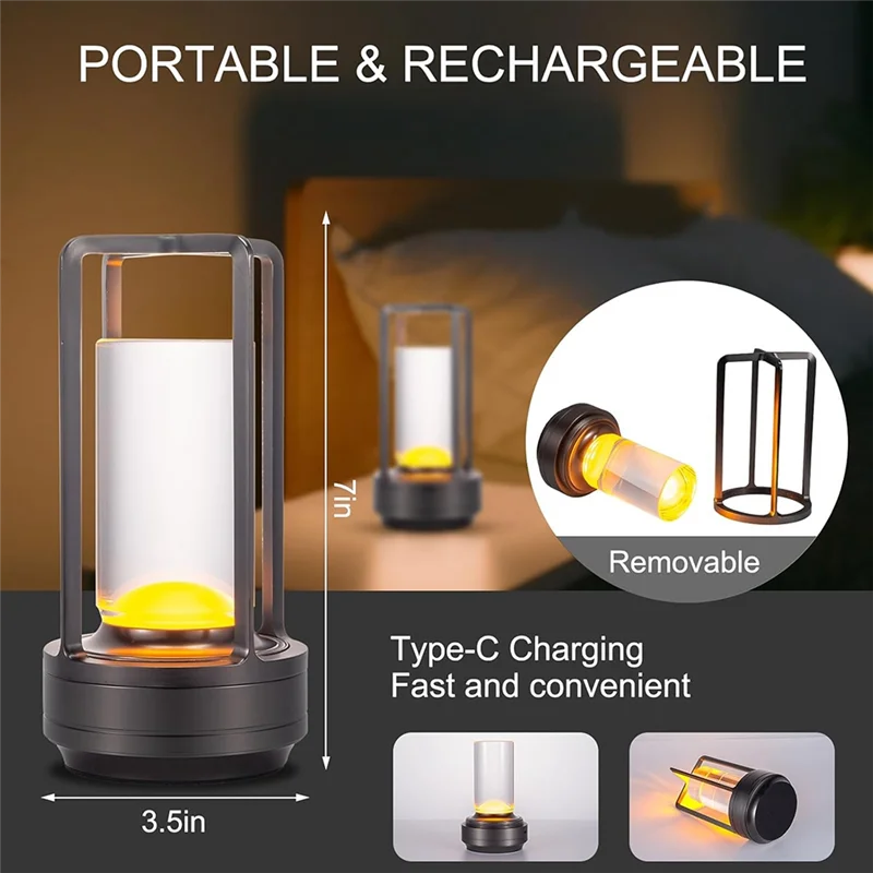 ABMI-Retro USB Rechargeable Atmosphere LED Night Light Decorative Bar Table Lamp Bedroom Desk Lighting,