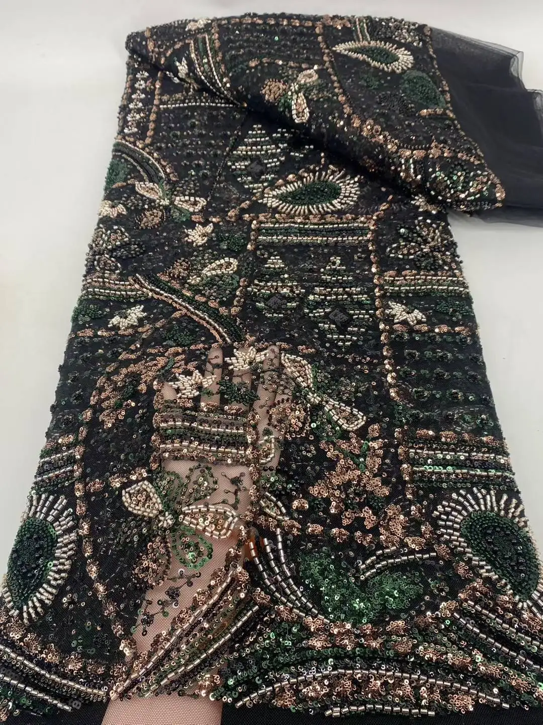 فاخر الأفريقي مطرز 2025 جودة عالية النيجيري الترتر مع اللؤلؤ الدانتيل الفرنسي تول أقمشة الدانتيل لخياطة فستان الحفلات