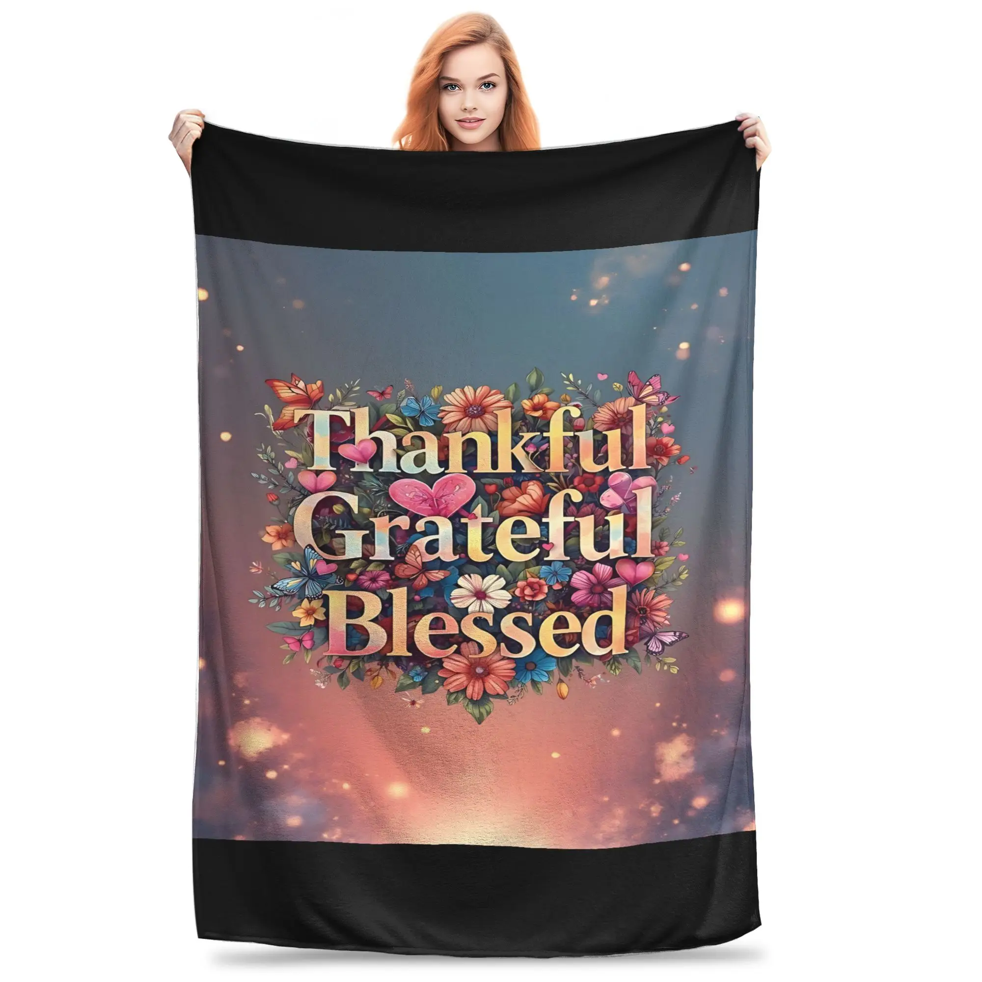 1PC Home Thankful Grateful Blessed  Blanket Throw Super Cosy Plush Living Room Sofa Gift for Christmas Happy New Year