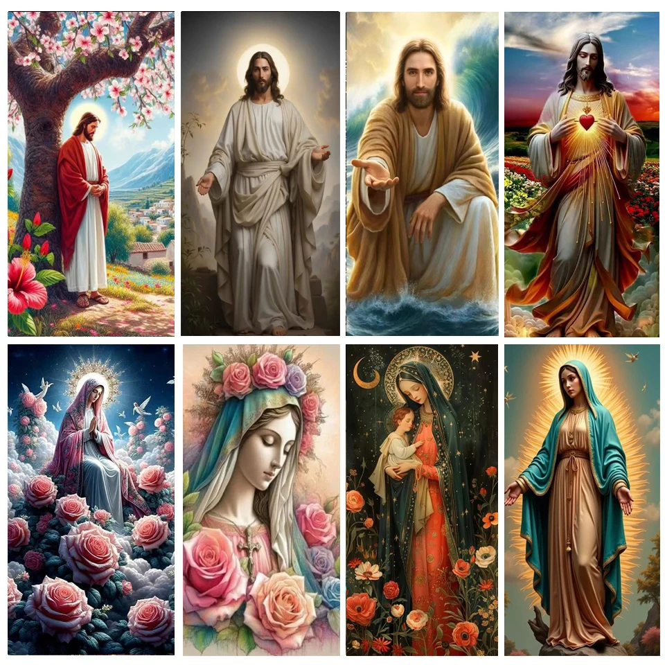 Large 5D Diamond Painting Kit Religious Jesus Mary Virgin Full Diamond Embroidery Handmade DIY Mosaic Home Decoration Adult Gift