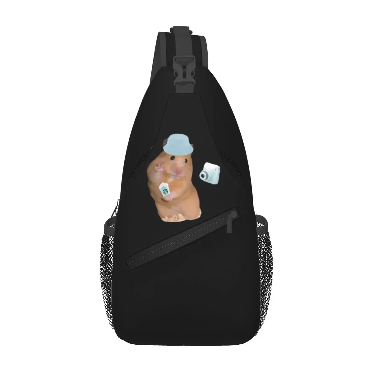 Peace Sign Hamster Meme With Camera Chest Bag Men Sling Crossbody Backpack Chest Bag Travel Hiking Daypack Shoulder Bag