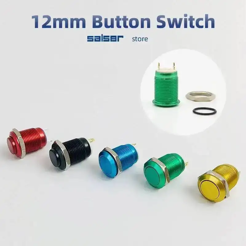 10pcs 12mm Anodize Red Blue Green Black Yellow Waterproof High Flat Head Momentary Fixation Latching Metal Push Button Switch