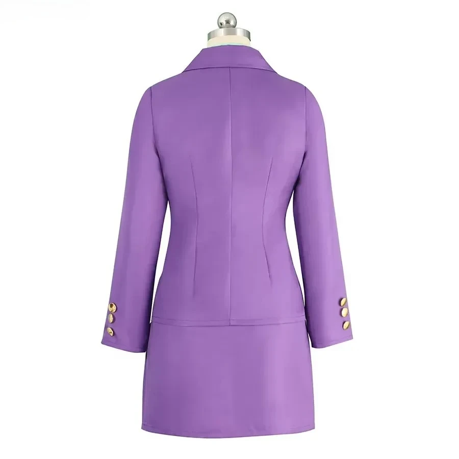 Hot Anime Kira Yoshikage Cosplay Costume Female Version Halloween Convention Outfits Women Purple JK Uniform Tie Wig Full Set - view 5