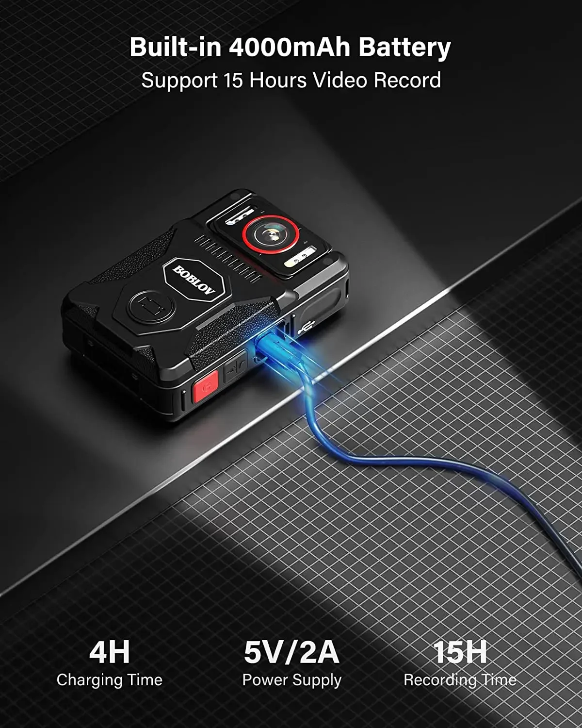 BOBLOV M7 Pro 4K Police Body Camera with GPS | 128GB Built-in Storage, 15H Long-Lasting Battery, 180° Rotatable Lens & 4000mAh