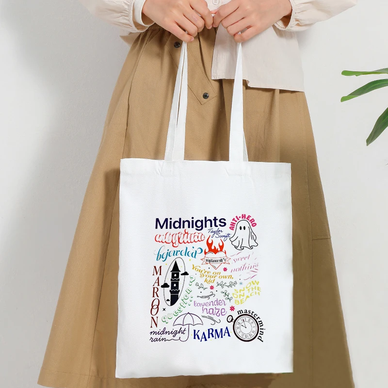 

Midnight Album Pattern Tote Bags Canvas Shoulder Bag for Travel Daily Commute Women's Reusable Shopping Ecobag for Women Gifts