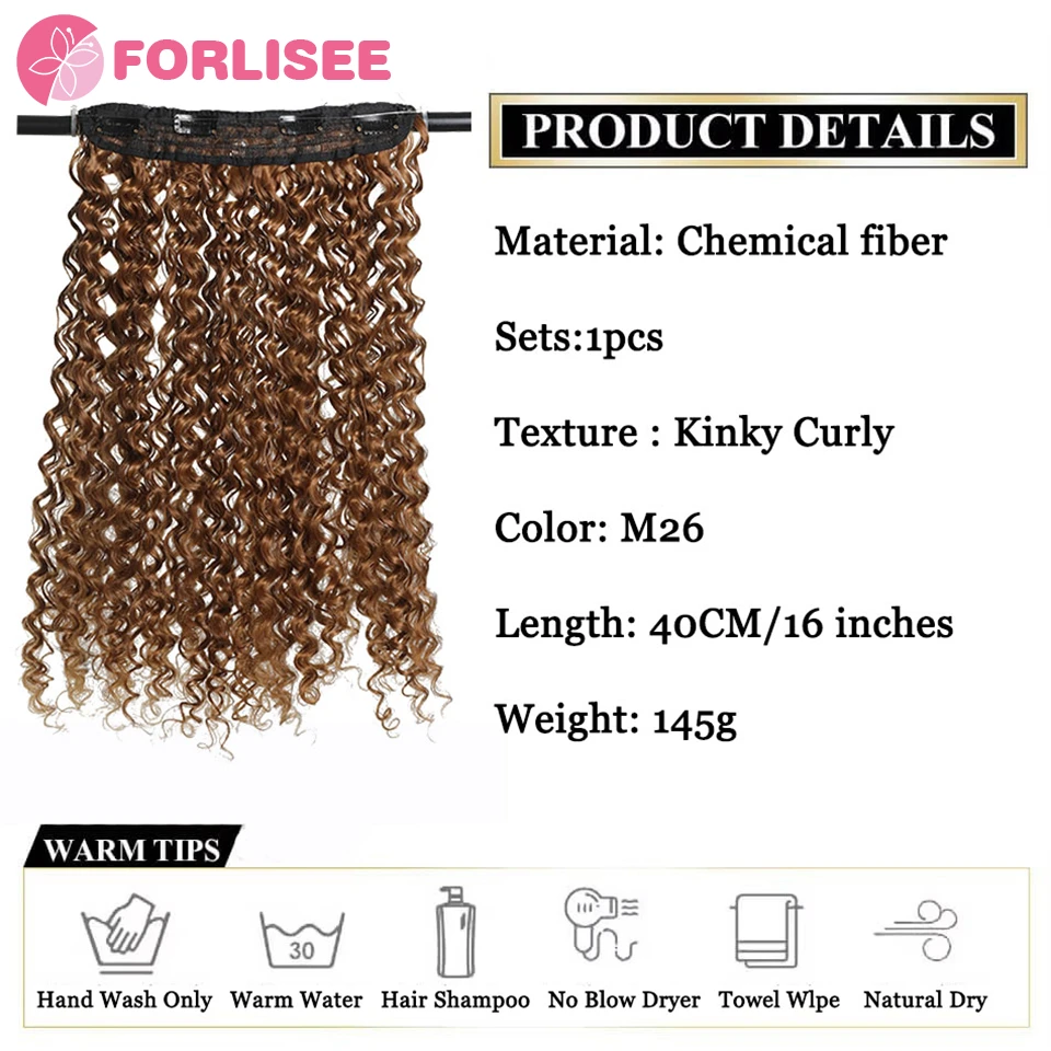 Invisible Wire Hair Extensions with 4 Clips Long Synthetic Wavy Curly Hair Pieces Adjustable Transparent Headband for Women 40cm