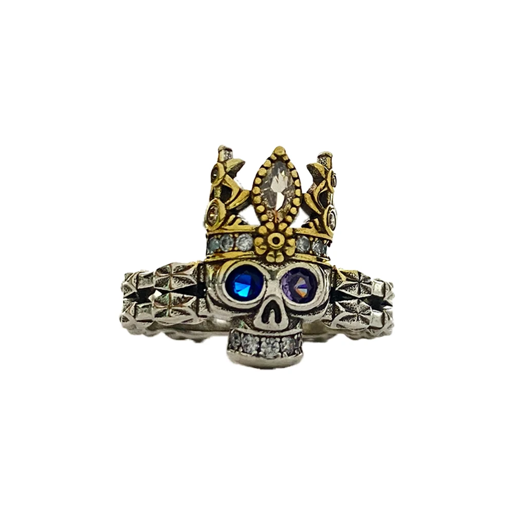 Vintage Gothic Skull Crown Calvarium Adjustable Band Ring, Dark‑Tone Punk‑Rock Unisex Statement Jewelry, Cool Gift for Boyfriend