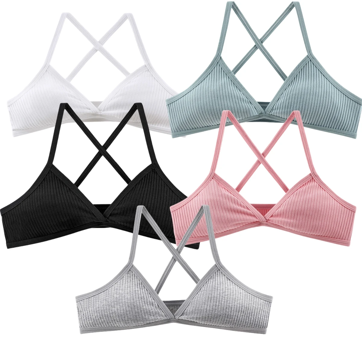 2/4 قطعة/مجموعة ملابس داخلية نسائية عميقة على شكل حرف V حمالات صدر قطنية رفيعة نمط غير مبطنة حمالة صدر مثيرة مريحة على شكل مثلث حمالة صدر متقاطعة من الخلف 2026 #3