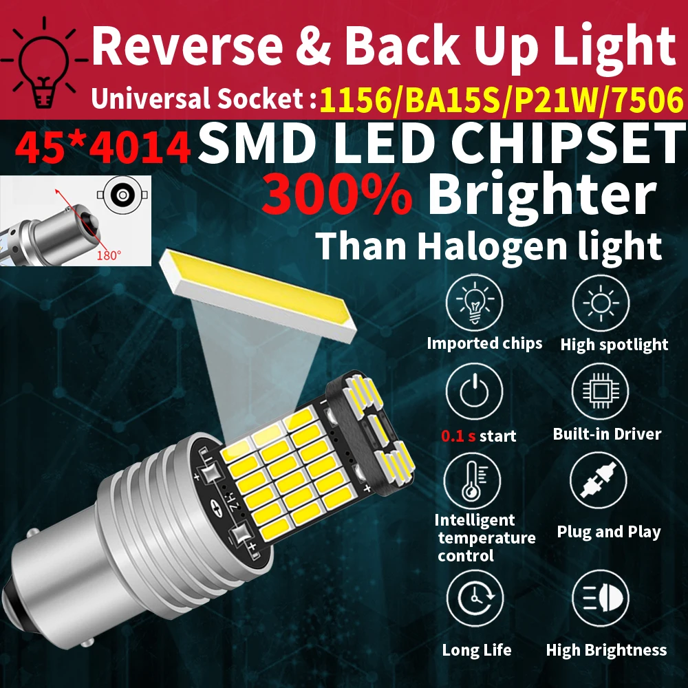 2pcs T9 P21W LED Backup Lamp Bulb for Peugeot 307 206 207 208 308 3008 5008 107 106 407 2008 Boxer Reverse Light 7506 BA15S 1156