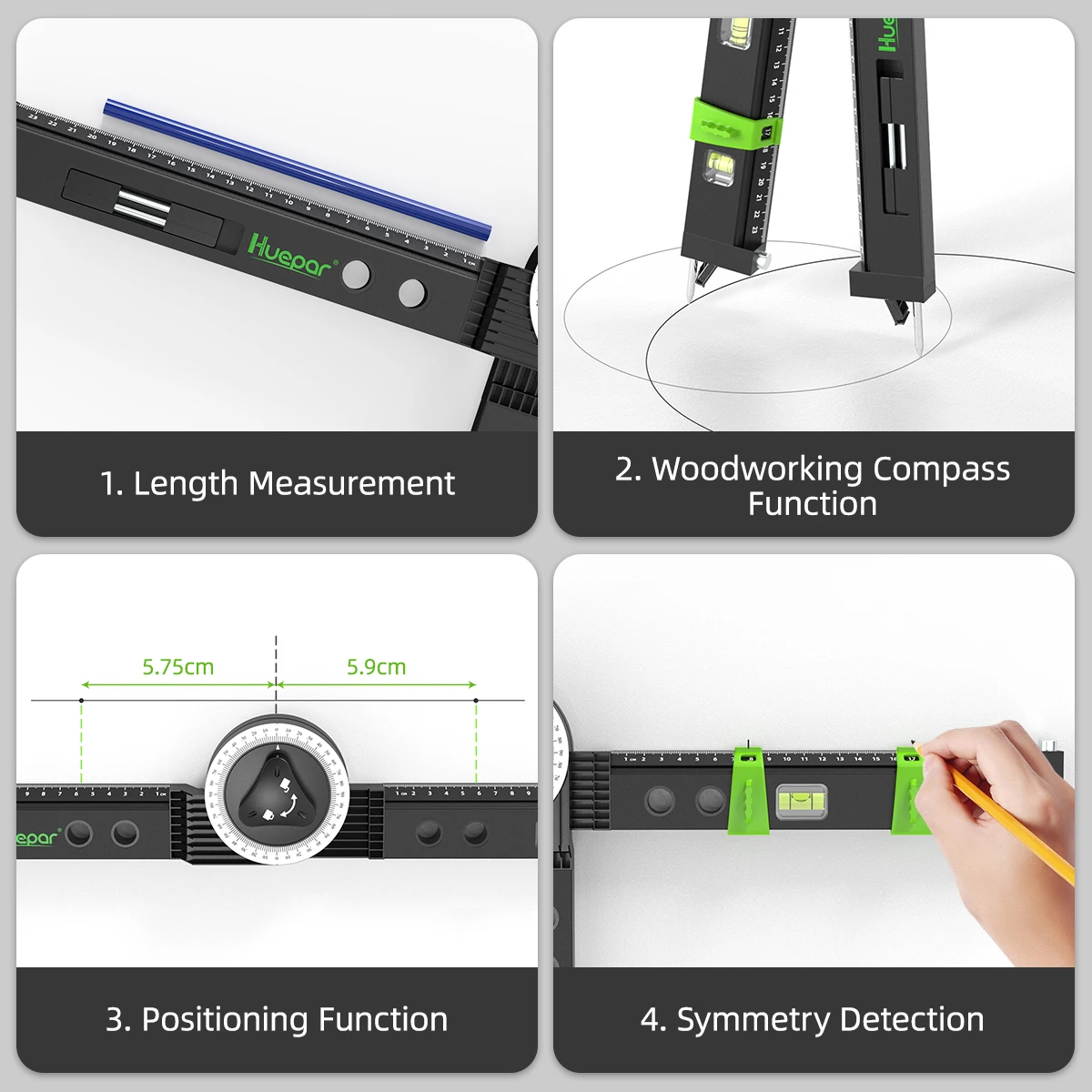 Huepar SP01 Multi Angle Finder 0°-270°Protractor Woodworking Scale Level Ruler Goniometer With Marking Carpenter Measuring Tools