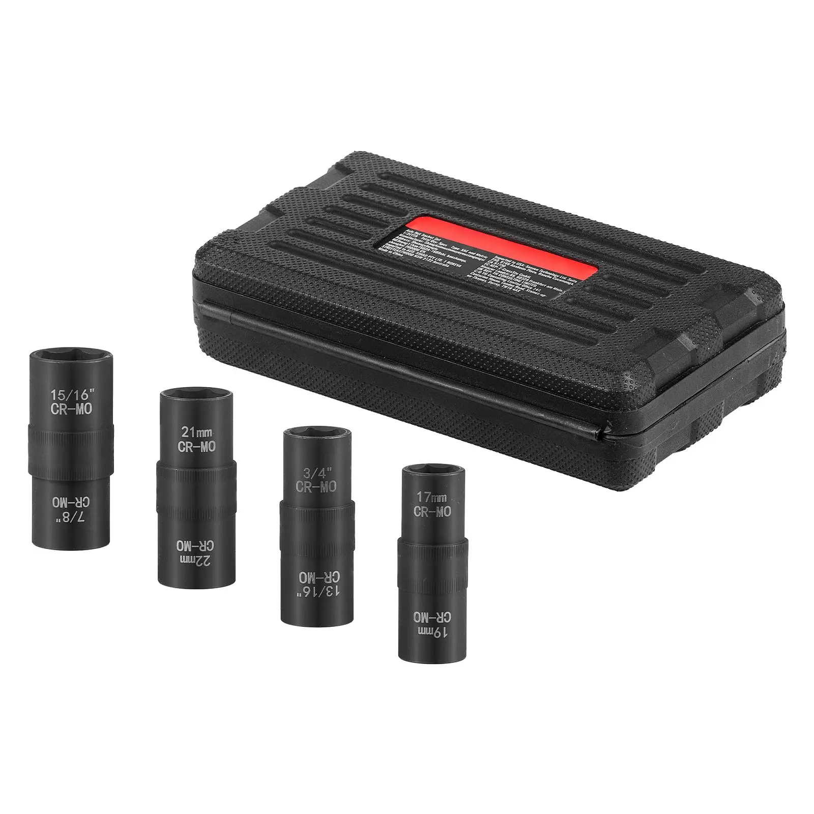 Lug Nut Impact Socket Set, 1/2 Inch Drive Metric and SAE 6-Point Flip Socket Set, 4 Total Lug Nut Sizes, CR-MO Steel Wheel