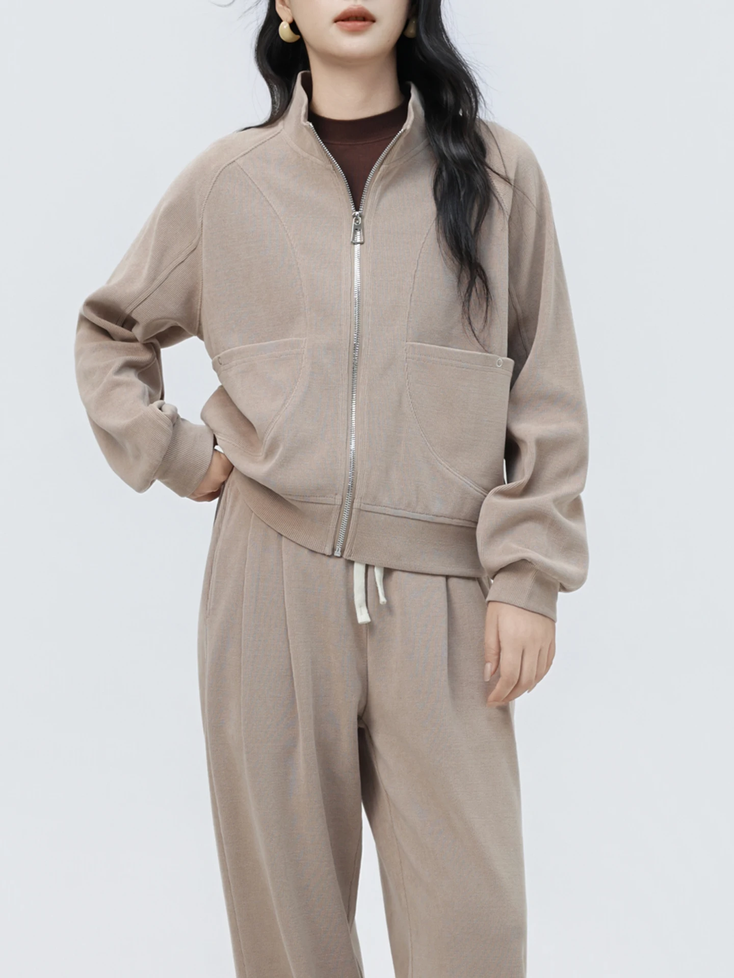 women's-sportswear-set-casual-wide-leg-pants-zipper-hoodie-loose-fit-plus-size-spring-autumn-faion-stand-collar-two-piece-set