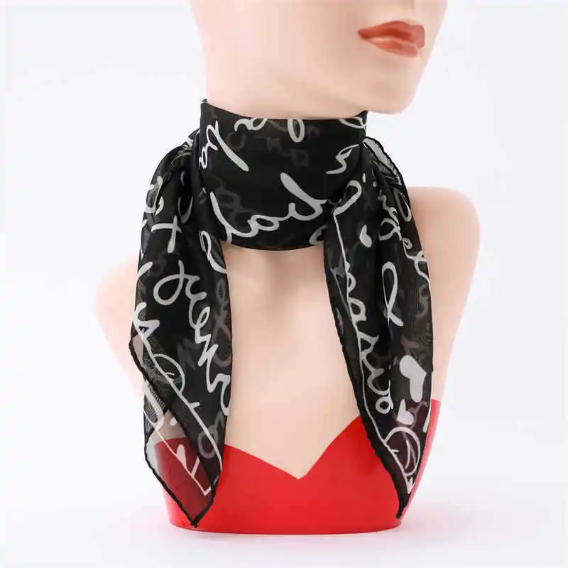 Summer Big Round Dot Small Silk Scarf Square Scarf Female Letter Silk Scarf Dance Scarf Korean Version Auntie Small Square Scarf