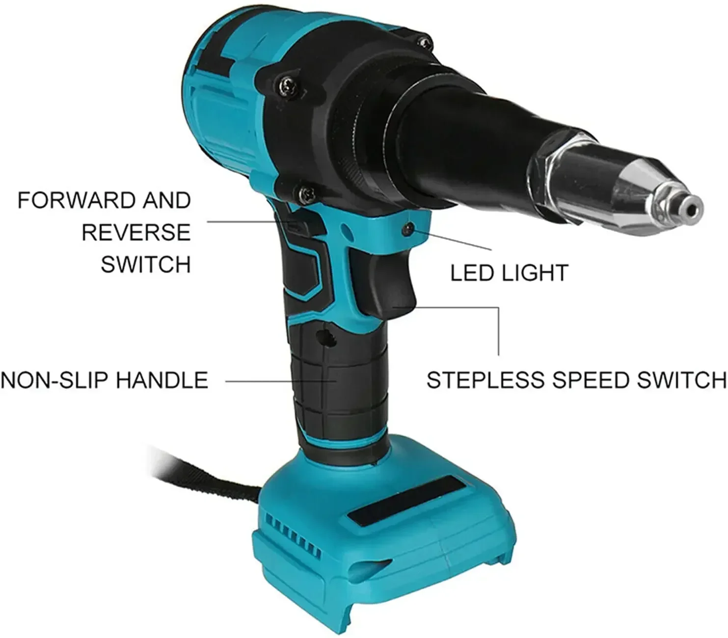 18V Brushless Electric Rivet Gun 2.4-4.8mm Cordless Rivet Nut Gun Automatic Rivet Tool With LED Light