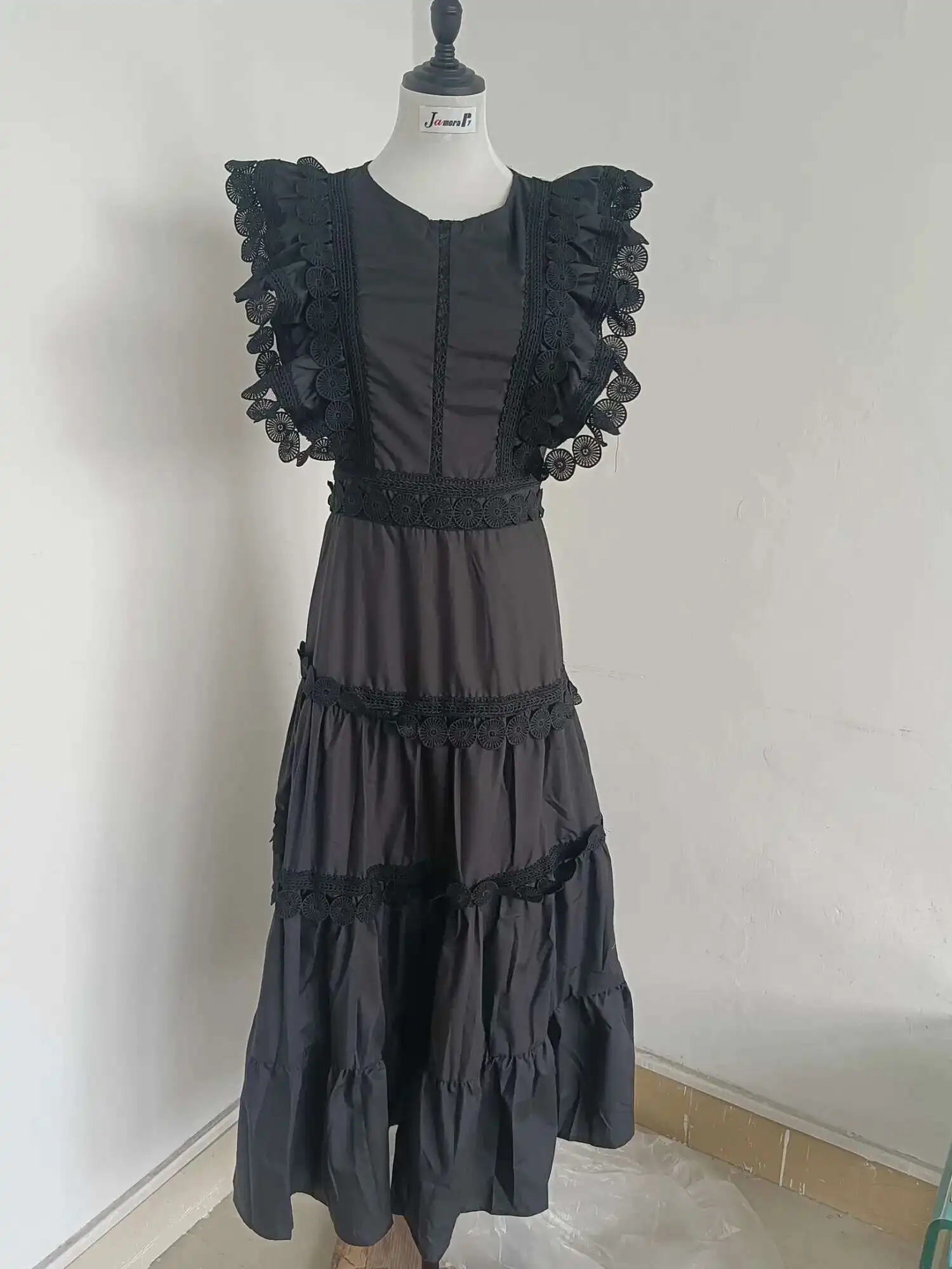 JAMERARY-Vestido largo de diseño de pasarela para mujer, prenda de manga con volantes, color blanco, para fiesta de noche y graduación