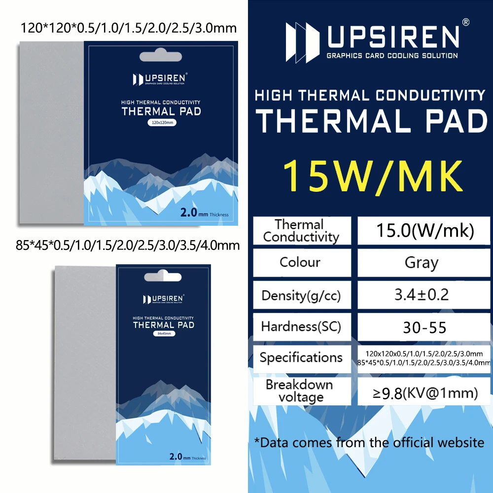 UPSIREN-Placa Gráfica Cooling Silicone Pad, Dissipação de Calor, Placa Mãe, 15W, MK, CPU, GPU