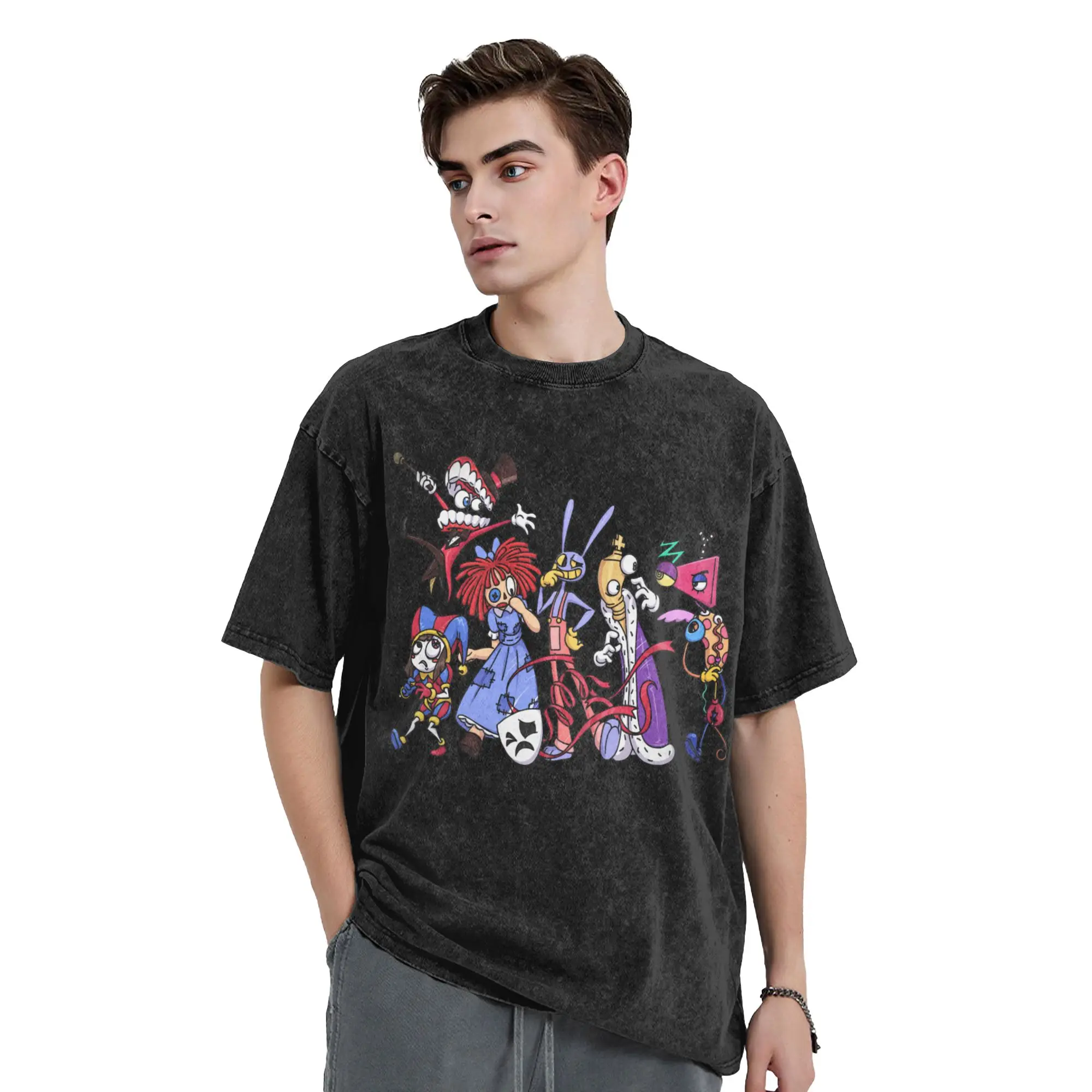 Cartoon Digitals Circus Washed T Shirt Streetwear Fashion T-Shirt Tees Tops Men Women Short Sleeve Oversize Printed