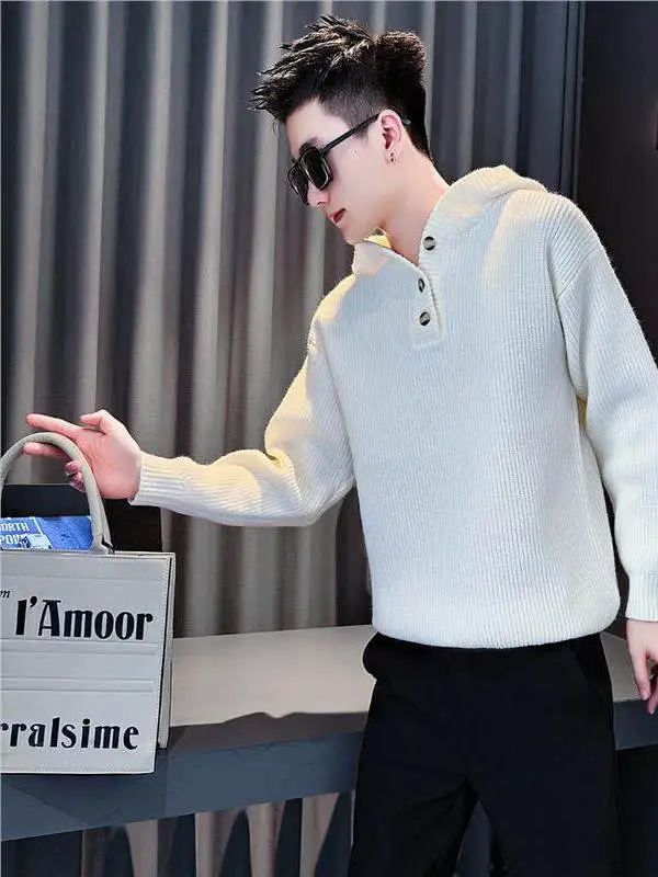 

Casual Sle Men's Hoodie Knitted Sweater Winter Season Thiened Long Sve Regular Fit Soft Comfortable Base Layer Top