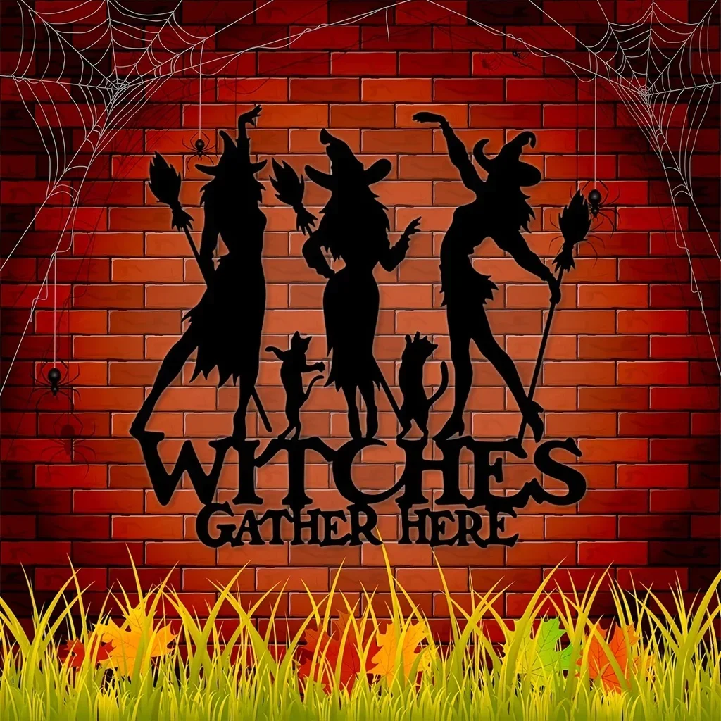 

CIFBUY Decoration Witches Gather Here Funny Metal Wall Hanging Sign Halloween Farmhouse Decor Metal Sign Vintage Chic Metal Art