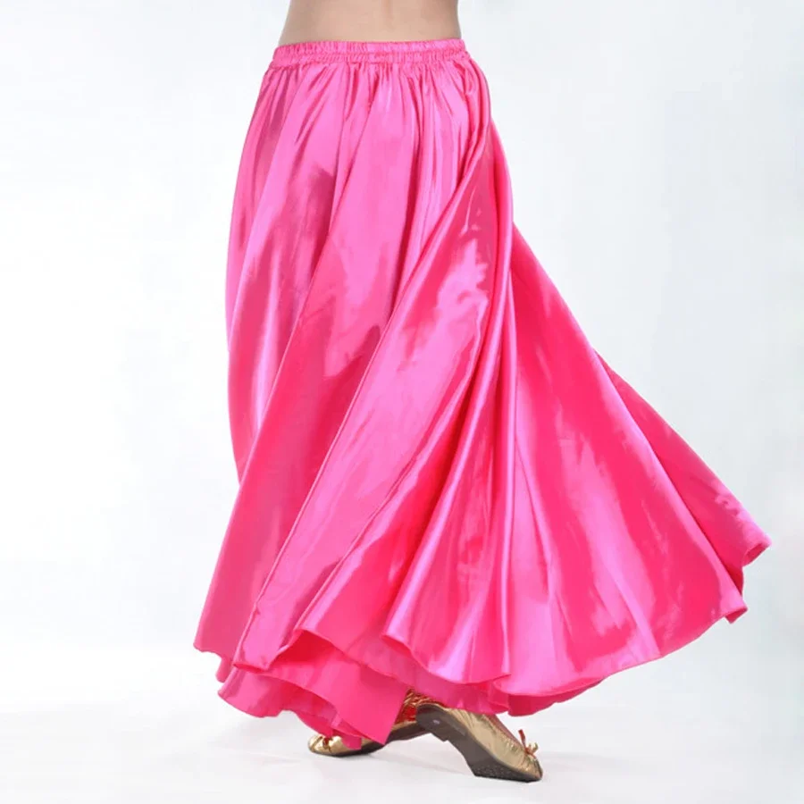 Błyszczący Satynowy Strój do Tańca Brzucha dla Kobiet, Spódnice do Tańca Flamenco z Pełnym Kołem z Satyny, Spódnice do Tańca Brzucha Plus Size, 16 Kolorów