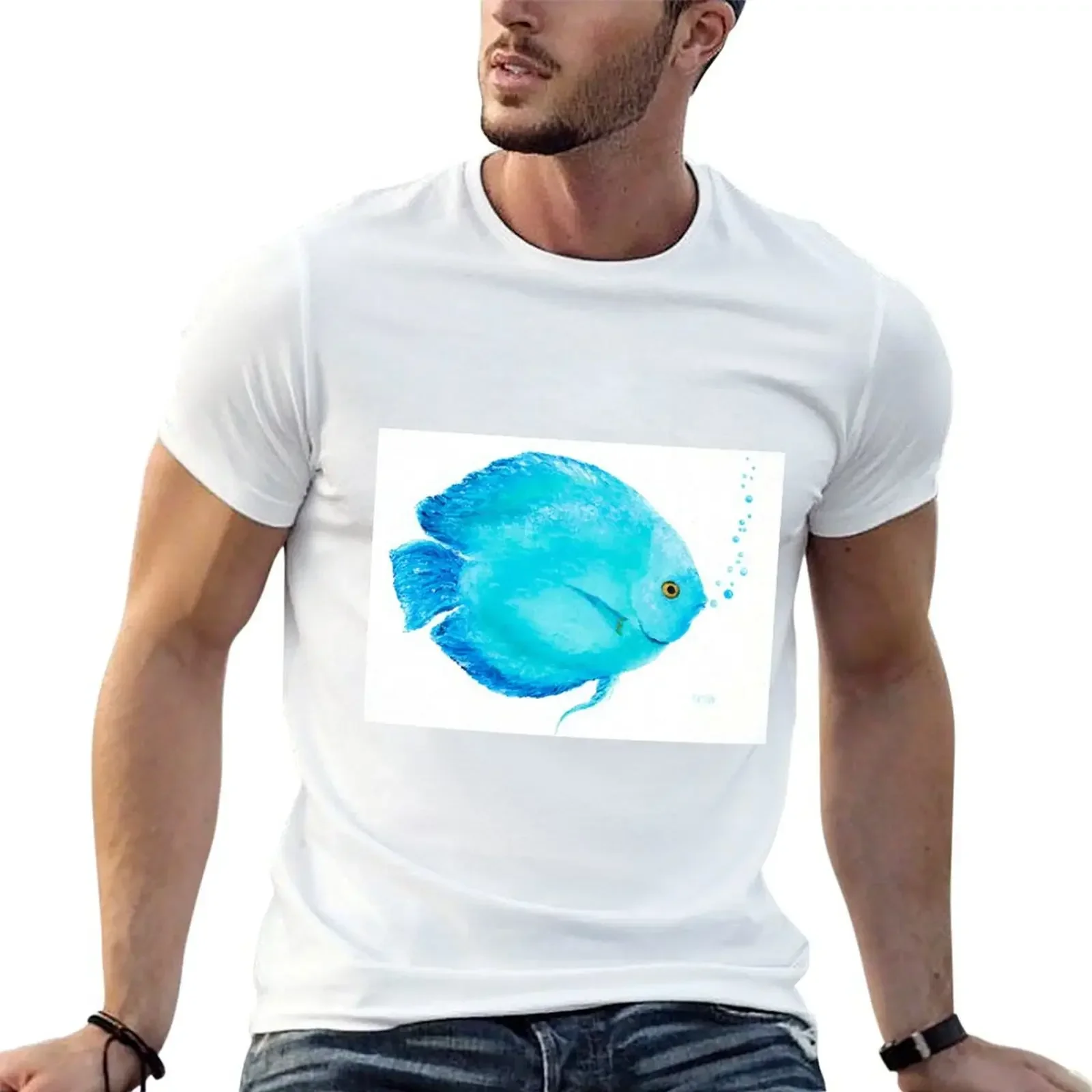 

Turquoise Tropical Discus Fish T-Shirt vintage t shirts customs funny t shirts for men