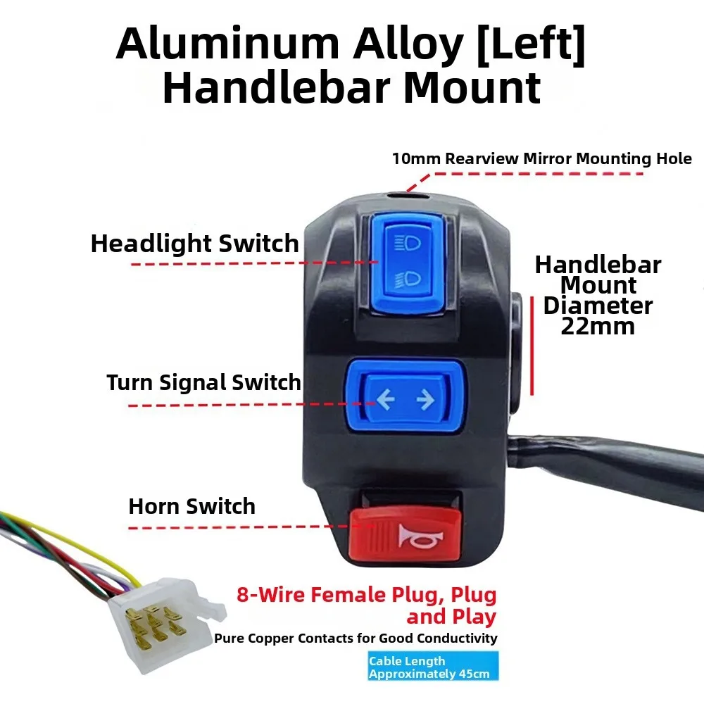 Aluminum Motorcycle Horn Button 5 Styles Plastic Turn Signal Button Switch Control 22mm Hand Brake Handle Seat Assembly