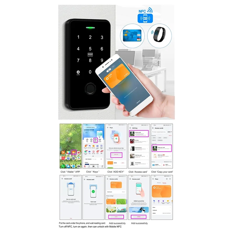 NFC Bluetooth Tuya APP Access Control Keypad Waterproof RFID Keyboard 13.56Mhz Biometric Fingerprint Touch Door Opener Durable C